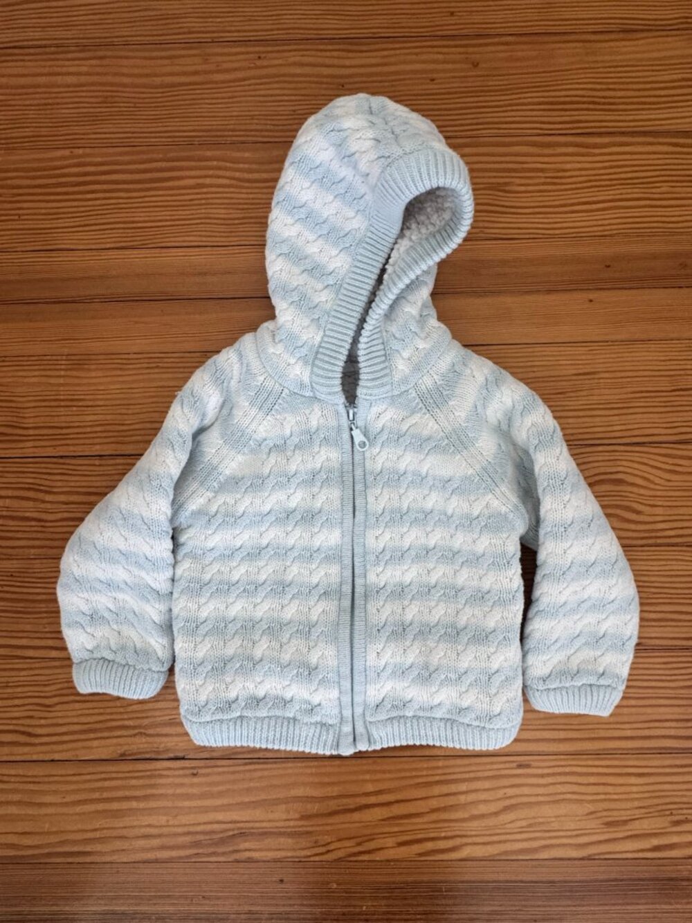 Angel Dear 12-18m Light Blue knit hoodie cardigan zip
